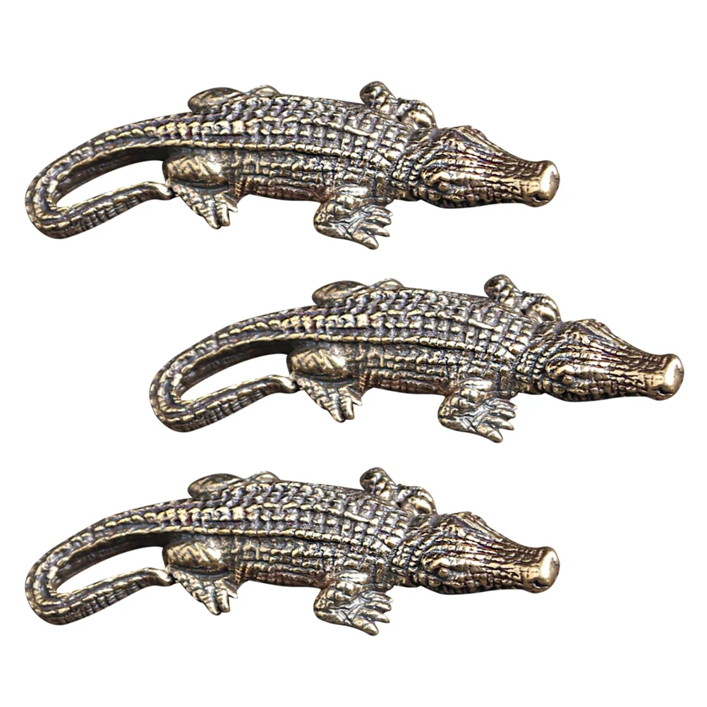 

Alligator Diy Crocodile Statue Pendant Brass Keychain Decor Animal Hanging Mini Figurine Charm Charms Tea Petfengshui Desk Retro