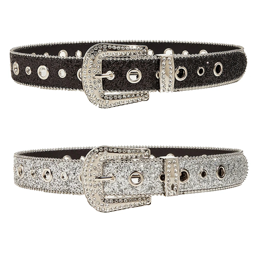 

Women's for Rhinestone Belts PU Leather Women Waistband Accessories Western Cowboy Y2K Girls Fashion Adjustable Belt for Jeans