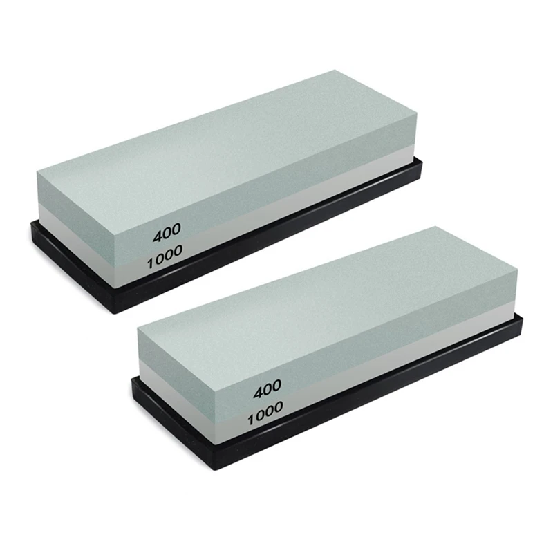

2X Whetstone, 2-IN-1 Sharpening Stone 400/1000 Grit Waterstones, Knife Sharpener Rubber Stone Holder Included