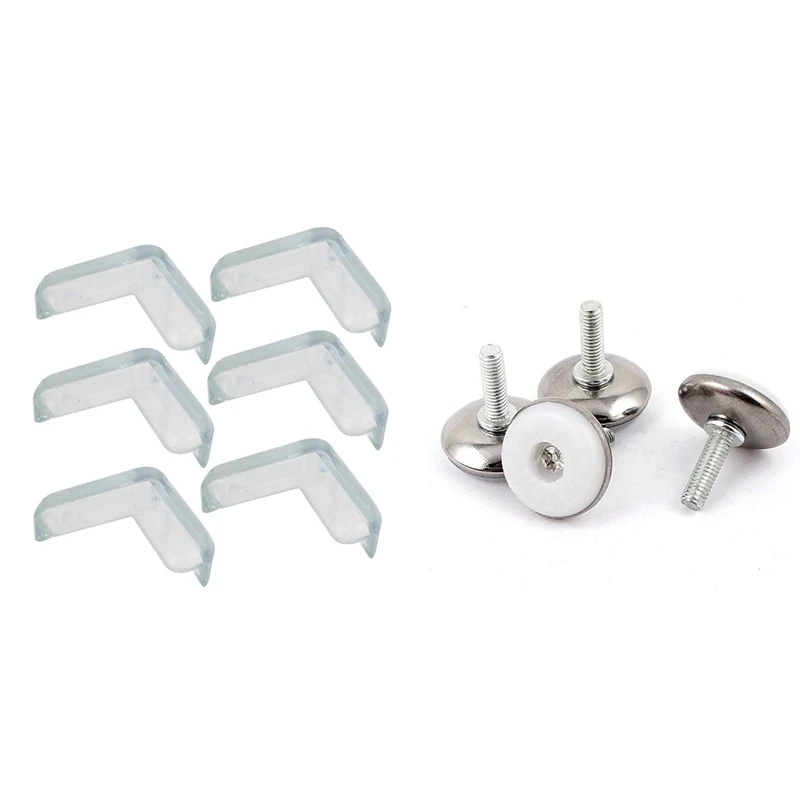 

6 Pcs Desk Corner Pad Cover Protector Cushion & 4 Pcs Furniture Adjustable Screw On Glide Leveling Foot Feet M6x20mm