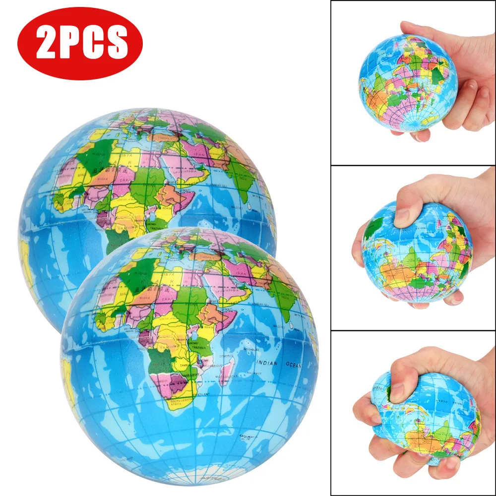 

2Pcs 76mm Anti Stress Relief World Map Foam Ball Atlas Earth Globe Palm Ball Planet Toys for Chrildren Educational Supplies