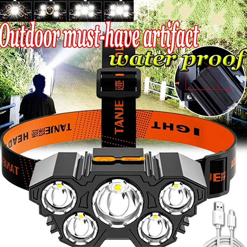 

Фонарь налобный Аккумуляторный с 5 светодиодами и зарядкой от Usb