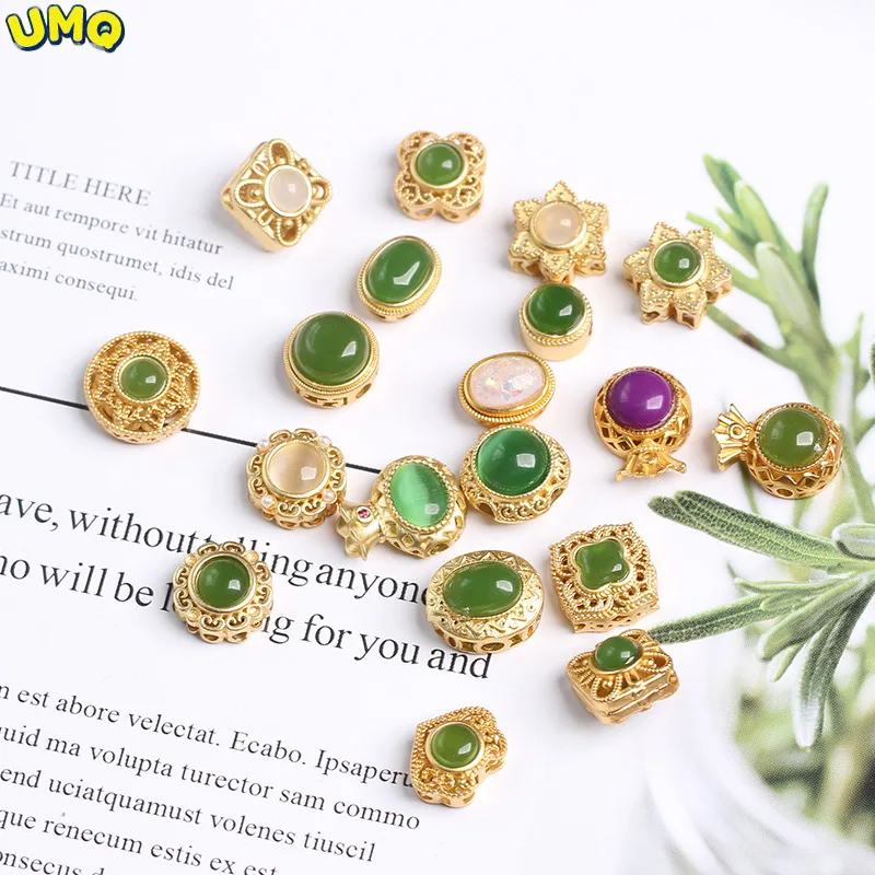 

Ожерелье из настоящего 24-каратного золота с полыми цветными бусинами сокровищ из бисера яшма Хэтянь белый нефритовый опал Diy Ручная Бисероп...