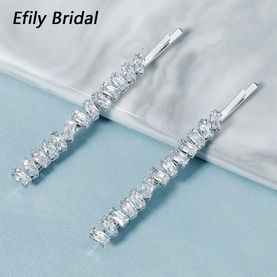 Фото Efily 1 пара изысканных кубических искусств для женщин девушек заколки для волос с кристаллами заколки Свадебные аксессуары для волос подарок №1