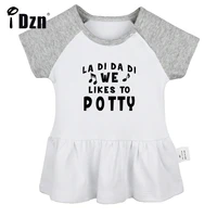 idzn summer new we likes to potty baby girls cute short sleeve dress infant funny pleated dress soft cotton dresses clothes