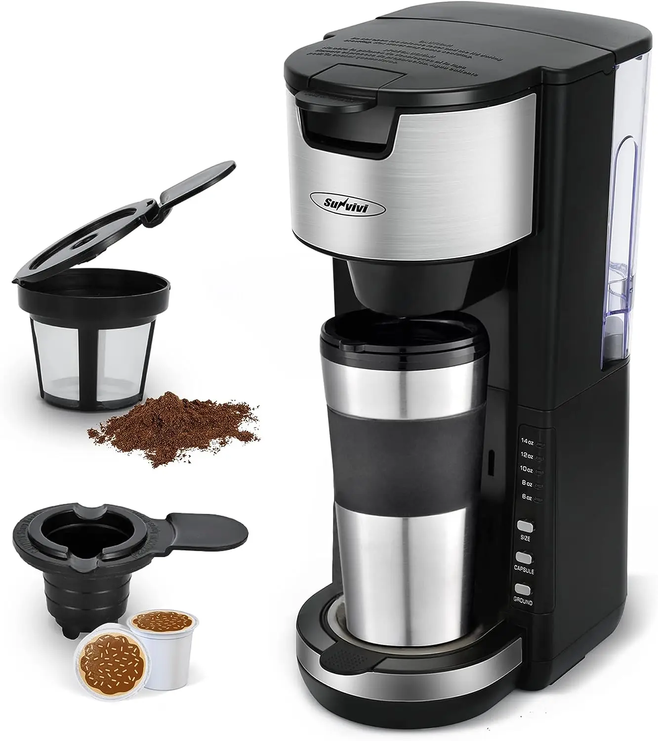 

Serve Maker For Single Cup Pods & Ground , One Cup Maker with 30 Oz Detachable Reservoir, 3 levels Adjustable Drip Tray Su