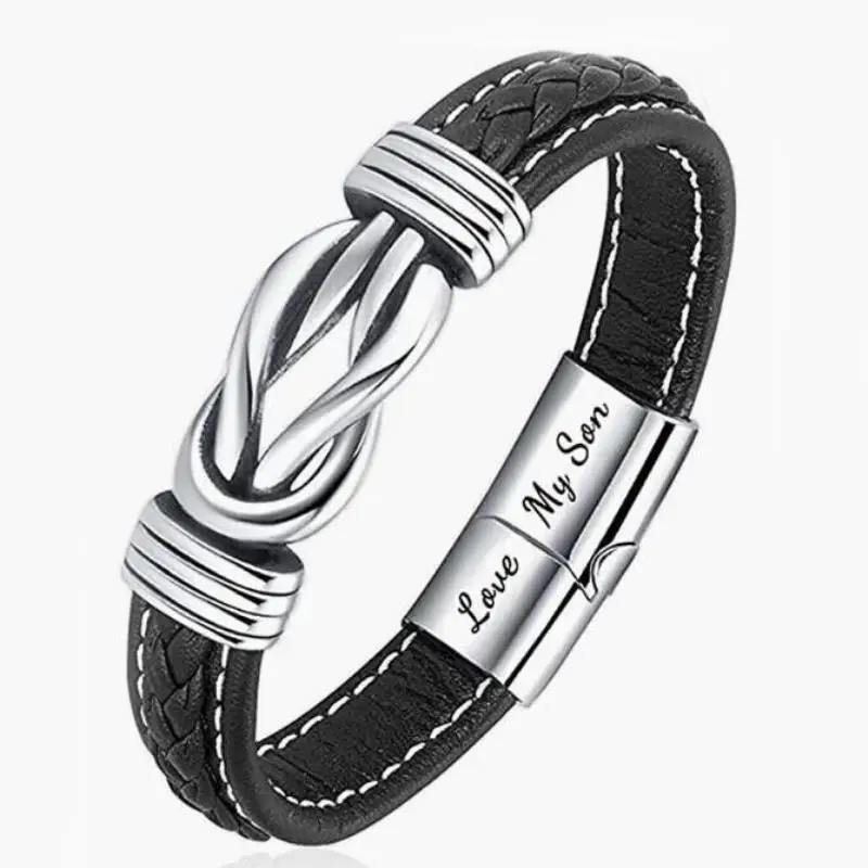 

Mother & Son Infinity Knot Braided Leather Bracelet "Grandmother and Grandson Forever Linked Together" Men's Cuff Bracelet Gift