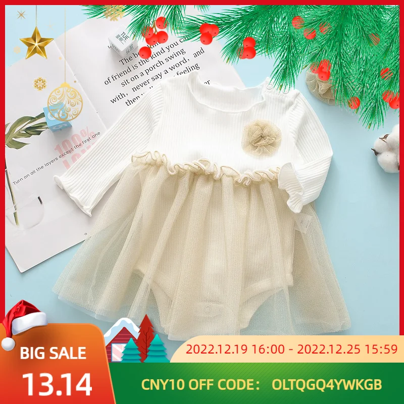 Dress for Girls Long Sleeve Princess Gauze Puffy Skirt European and American Children One-piece Newborn Baby Clothes Ha Skirt