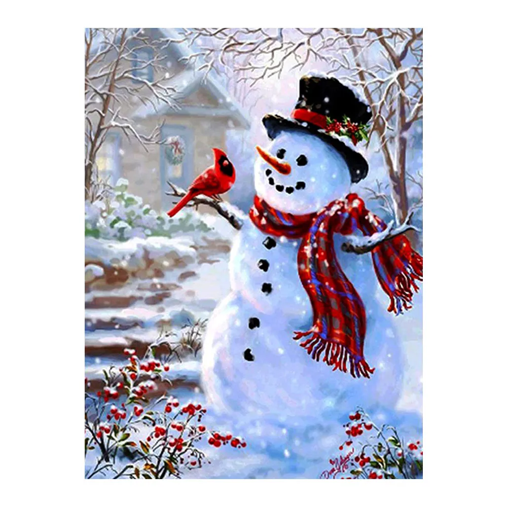 

Snowman In Snow Diamond Painting Round Full Drill DIY Needlework Mosaic Embroidery 5D Cross Stitch Cartoon Christmas Picture