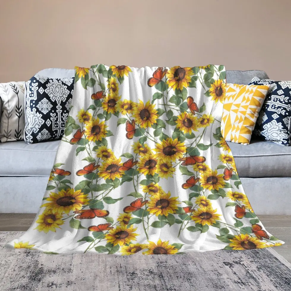 

Throw Blanket for Couch Sofa Super Soft Cozy Luxury Bed Blanket Microfiber 70"×80" Sunflower, Flower, Women's Clothing Repeating