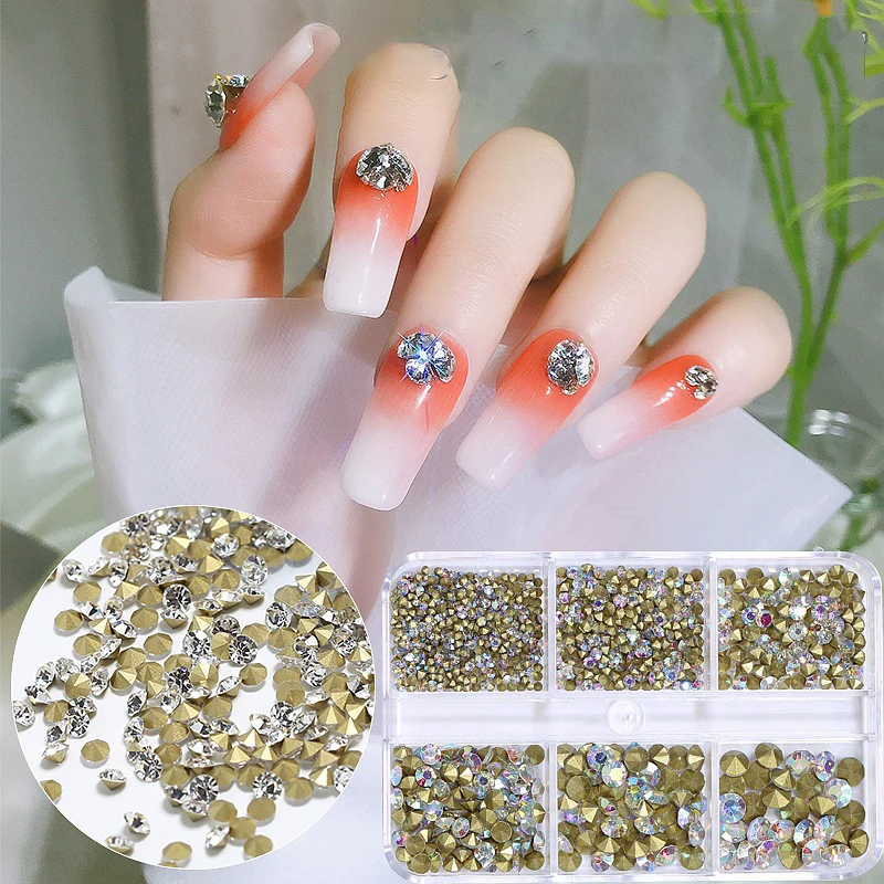 

Size Mixed Nail Rhinestones Charms 3D Crystal Beads Nail Art Decorations Clear AB Diamond Shining Stones Manicure DIY Tools