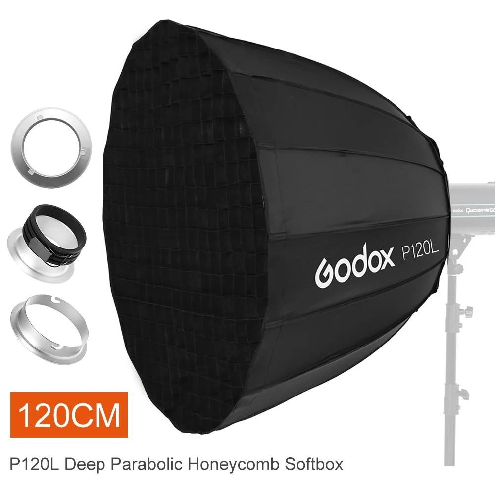 

Godox P120L 120CM Deep Parabolic for Bowens Profoto Elinchrom Mount Portable Softbox + P120 Grid for Studio Flash Photo Studio