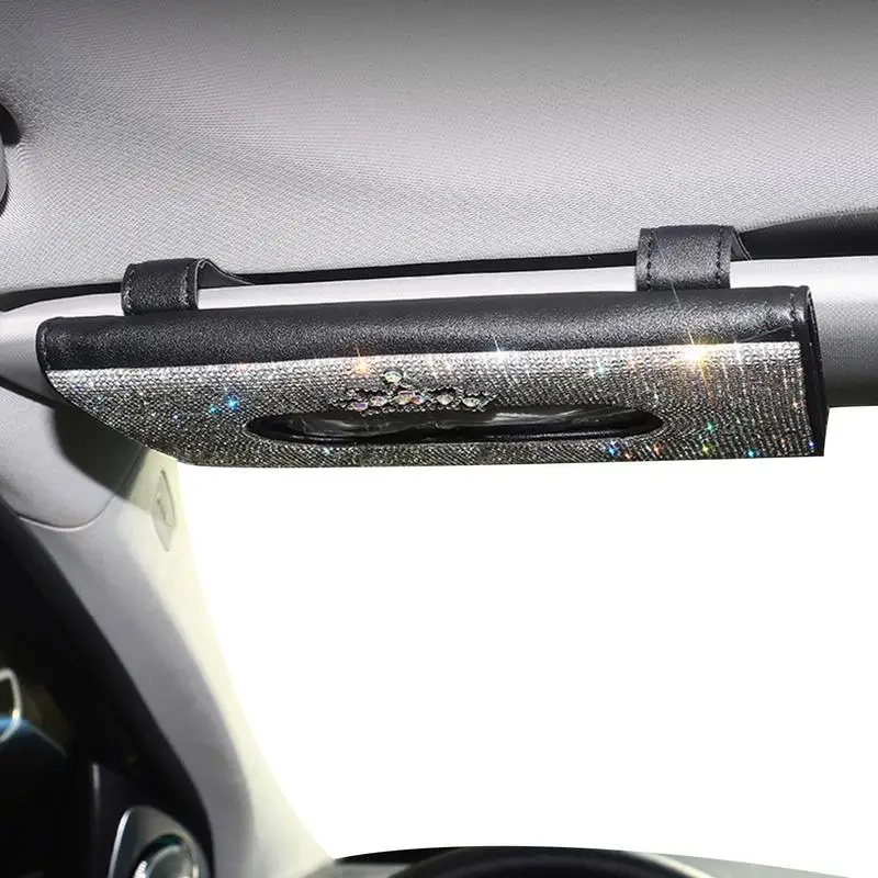 

Tissue Box Holder With Clip Sparkling Car Tissue Box Crystal Holder With Clip Sparkling Paper Towel Case Tissue Box Organizer