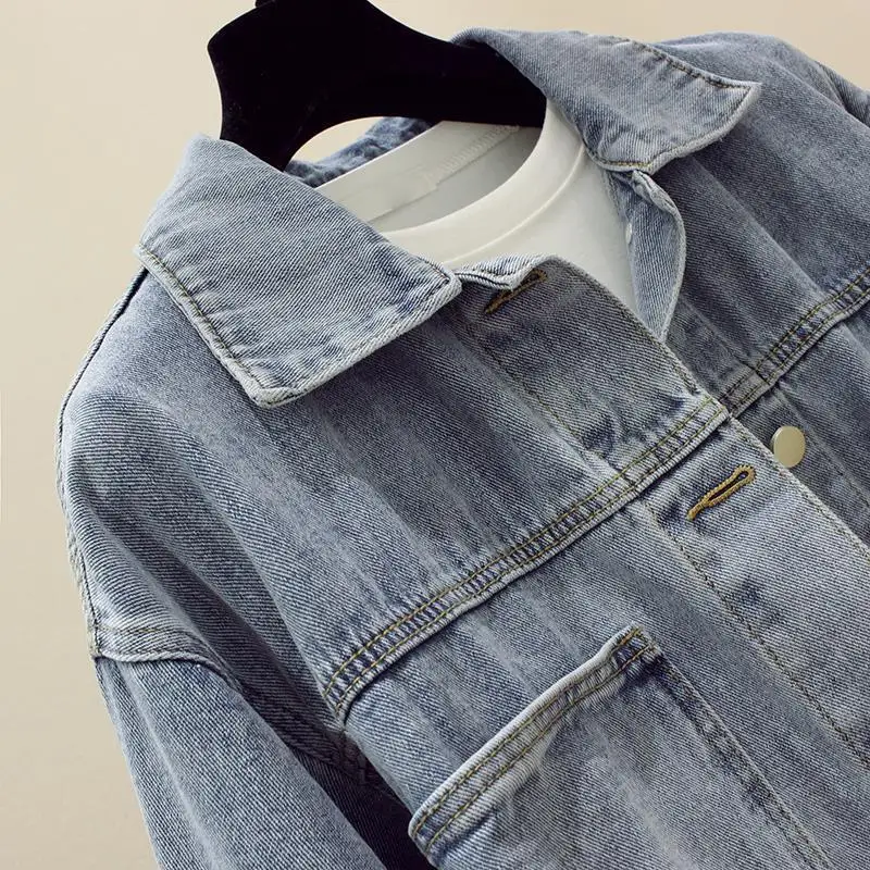 Куртка женская джинсовая с большими карманами модная Свободная верхняя одежда