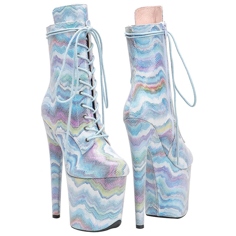 Leecabe 20CM/8Inch Genuine Leather  Women's Platform disco party High Heels Pole Dance boot