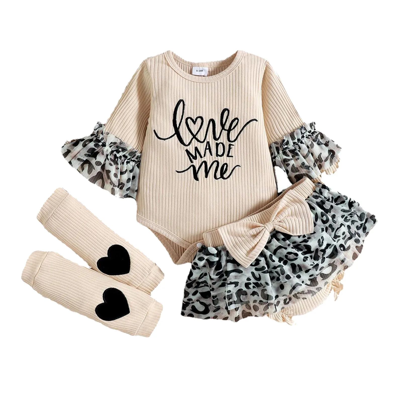 

Girls Infant Baby Flare Outfits Sleeve Bodysuit Ruffles Shorts Letter Leopard Winter Teen Girl Clothes Baby Clothes for Gifts