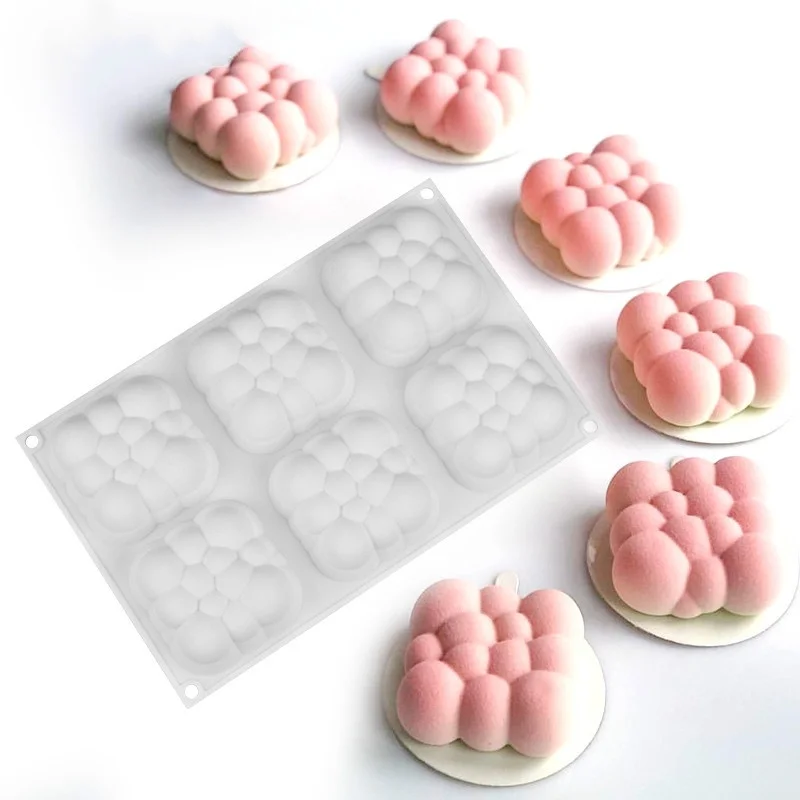 

3D Cloud Cake Mold Silicone Moulds Square Bubble Molds for Baking 6 Cavities New Mousse Cake Baking Kit