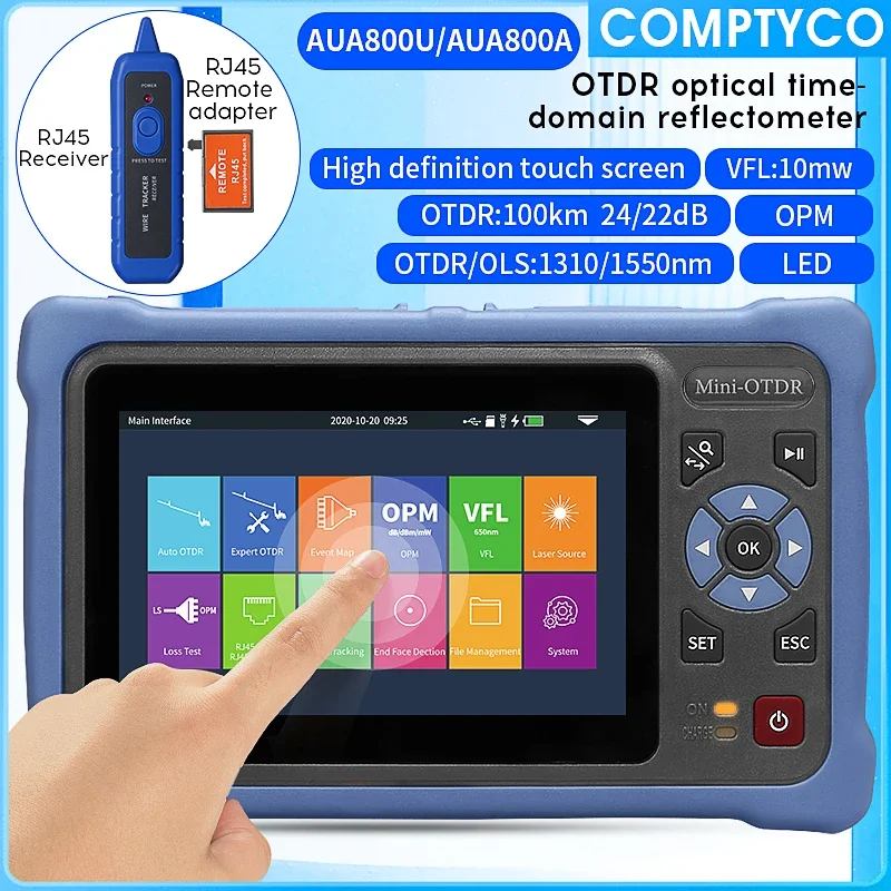 AUA-800A/U OTDR 1310/1550nm 26/24dB Волоконно-оптический рефлектометр с сенсорным экраном VFL OLS OPM