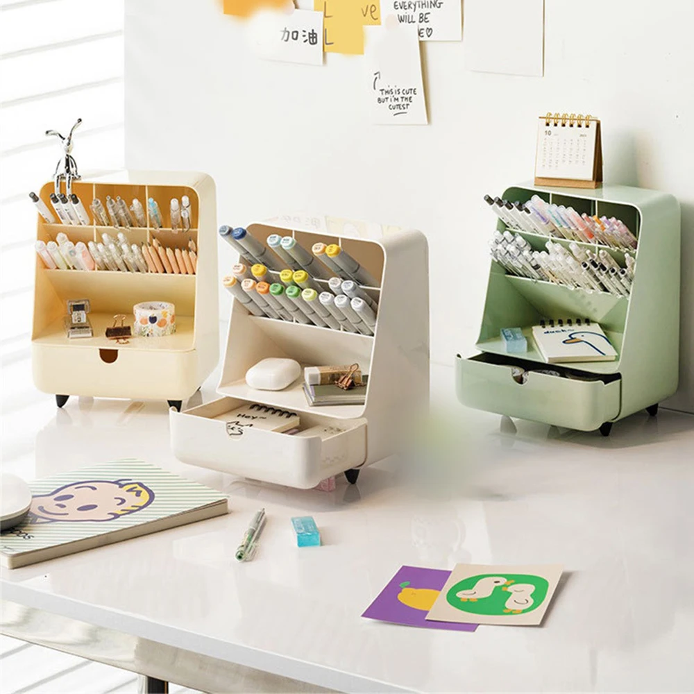 

Drawer Pen Holder Partitioned Storage Anti-slip Design Classified Storage Drawer Highlight Texture Mellow Storage Box Pen Holder