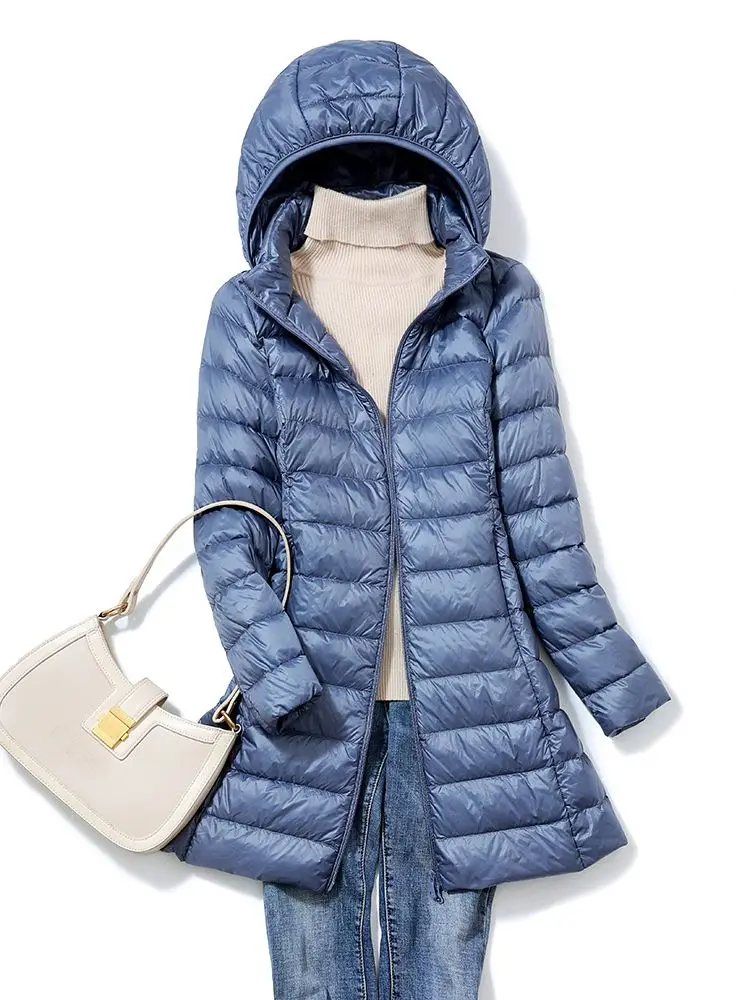 New Women Casual Style Hat Detachable Long Down Jacket White Duck Down Jackets  Autumn Winter Coats And Parkas Female Outwear