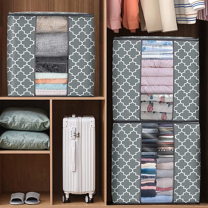 

Foldable Quilt Storage Container Bag Box Storage Box Portable Clothes Organizer Tidy Pouch Suitcase Non-woven Home Storage Box