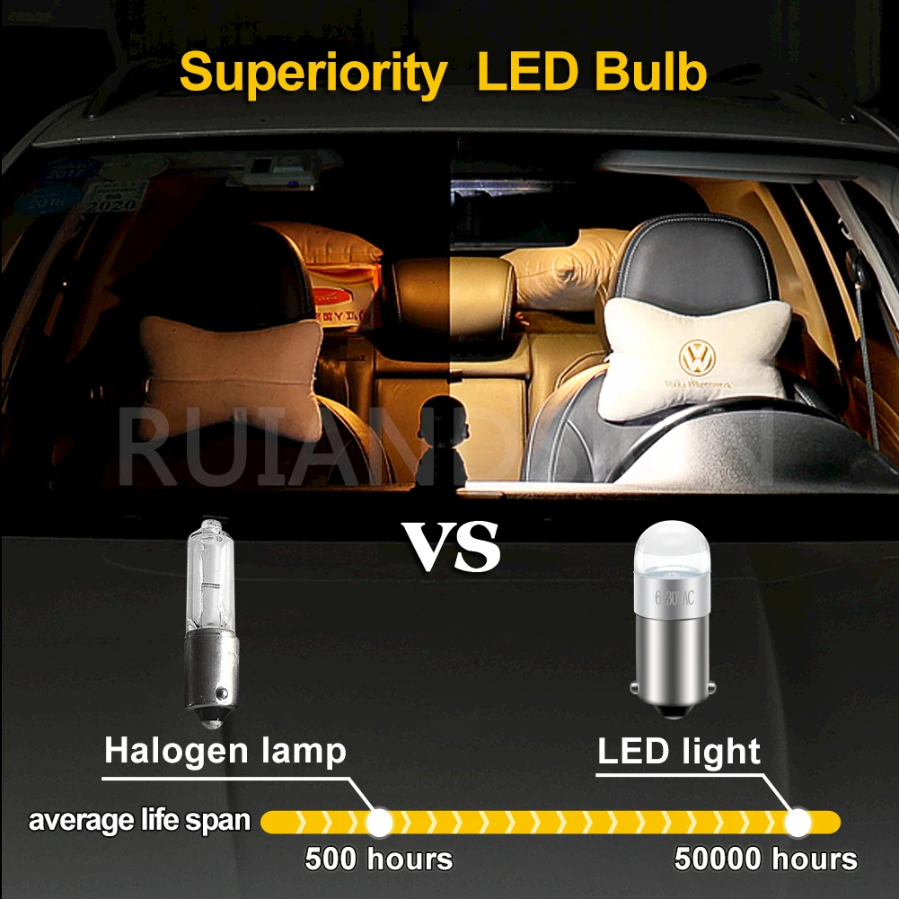 Ruiandsion Белый BA9S T4W Классический автомобиль Мотоцикл Скутер Светодиодная лампа 6 В