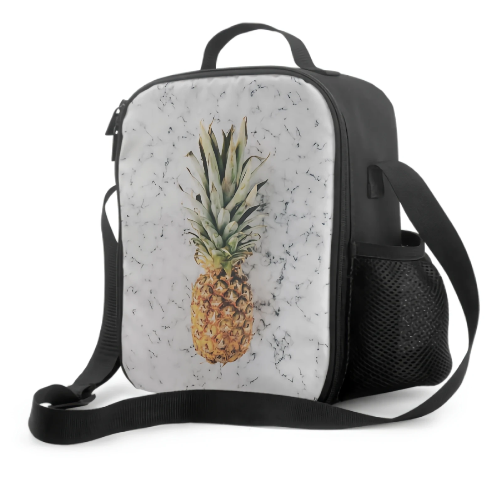 Marble Lunch Box Pineapple Lunch Bag with Water Bottle Holder Insulated Cooler Bag for Kids Adults Work School Picnic Beach