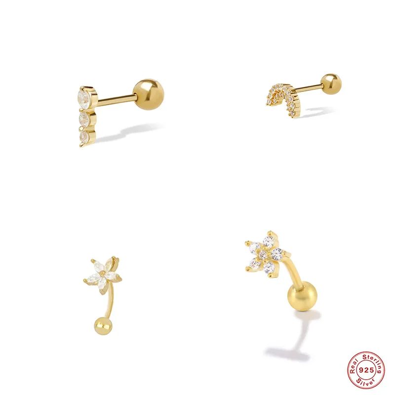 

S925 Sterling Silver Light Luxury Thread Piercing Earrings Geometric Personality Ins Wind Piercing Earbone Nails