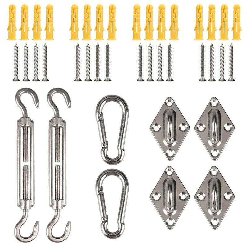 

40pcs/set M8 Sun Shade Sail Hardware Kit Canopy Accessory Stainless Steel Outdoor Awning Turnbuckle Pad Eye Hook Screws Set