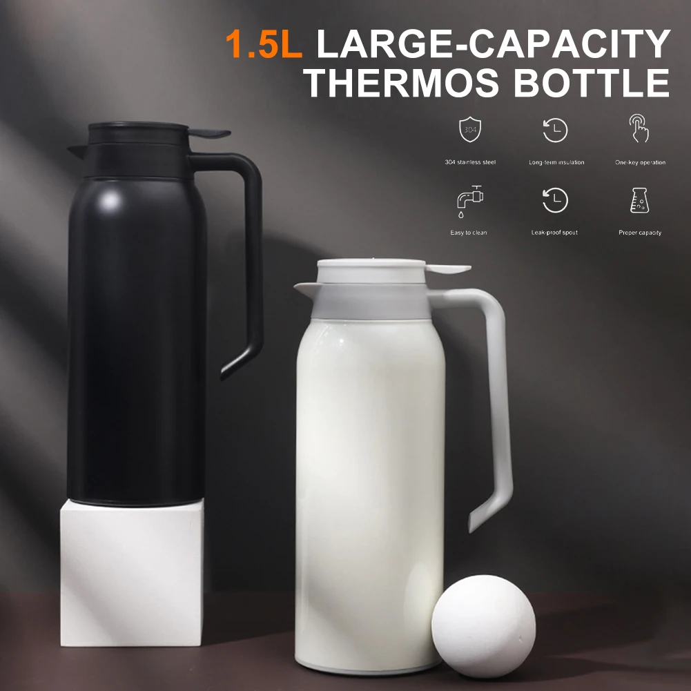 

1.5L Thermos Kettle Large Capacity Hot Water Bottle Portable Stainless Steel Thermal Bottle For Home Office Outdoor Camping