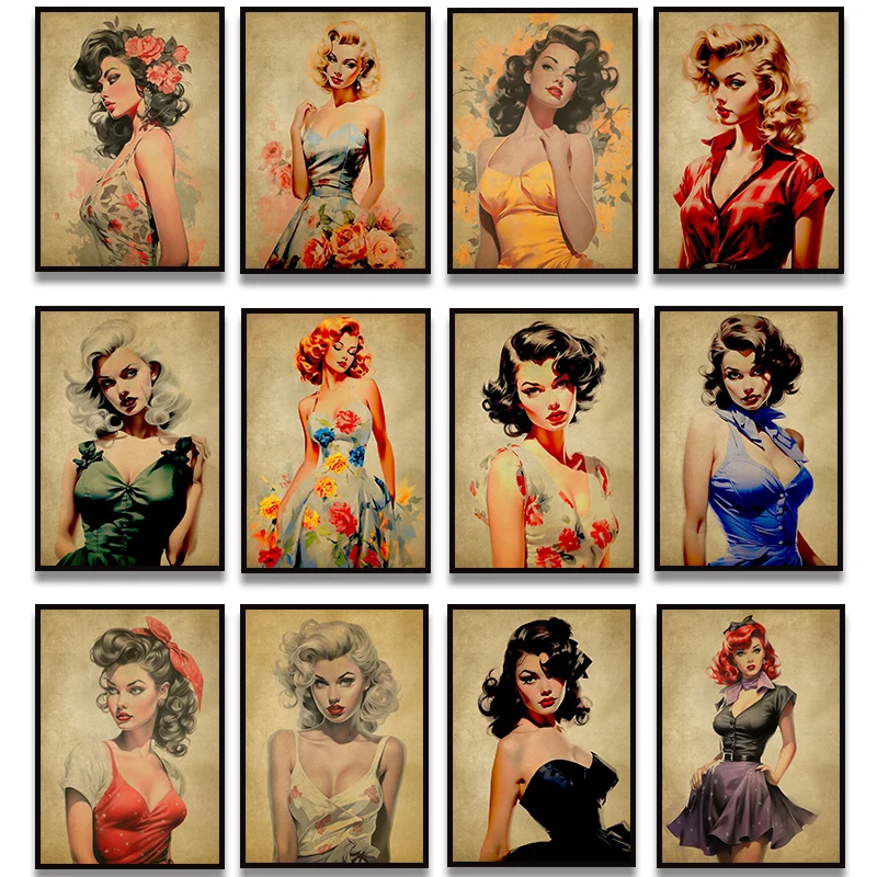 Винтажная мода Pinup Girl постер с принтом холста живопись художественные фотографии