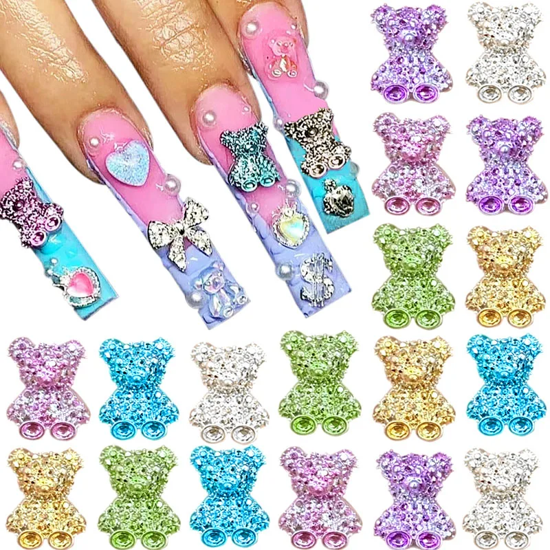 

50pcs 3D Glitter Nail Charms Cute Bear Bowknot Starfish Nail Art Charms Kawaii Nail Rhinestones Jewelry DIY Nail Accessories