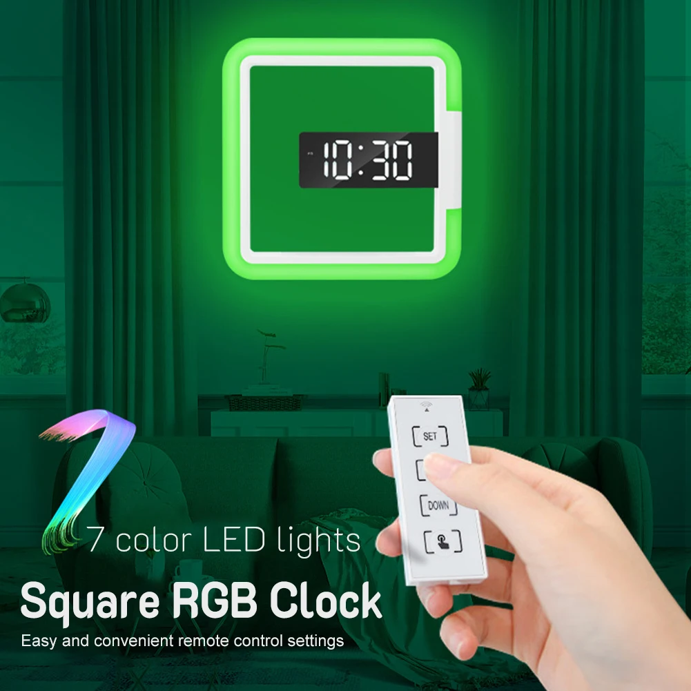 

3D RGB LED Wall Clock Digital Table Clock Alarm Mirror Hollow Wall Clock Modern Design Nightlight For Home Living Room Silent