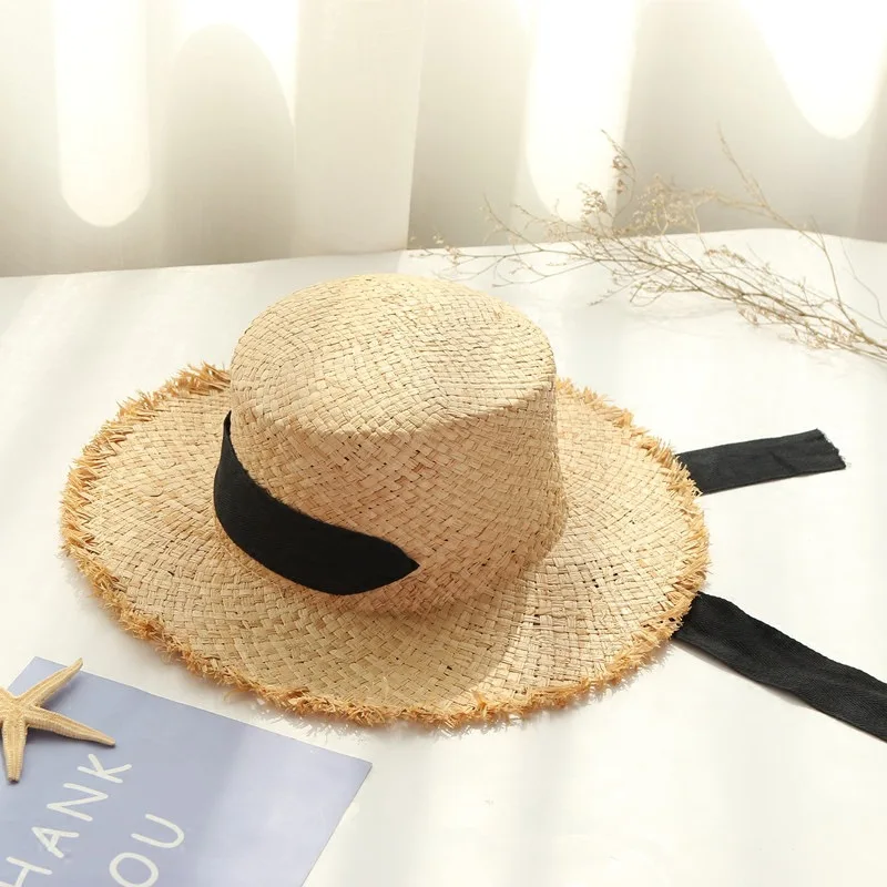 Шляпа Соломенная женская с широкими полями Солнцезащитная пляжная шапка лентой