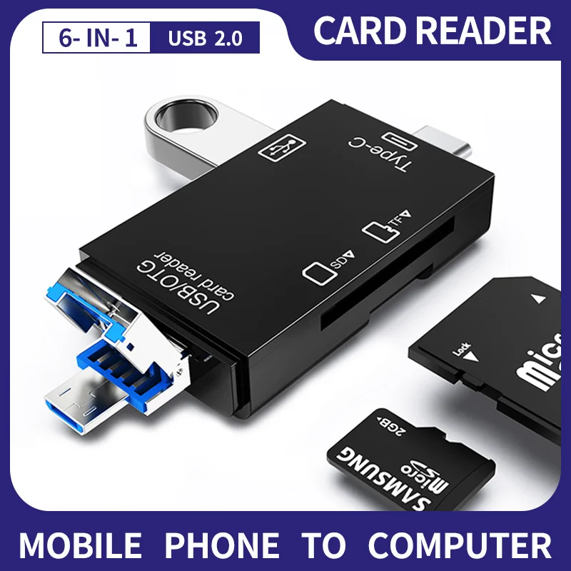 

10pcs SD Card Reader USB C Card Reader 6 in 1 USB 2.0 TF/Mirco SD Memory Card Reader Type C OTG Flash Drive Cardreader Adapter