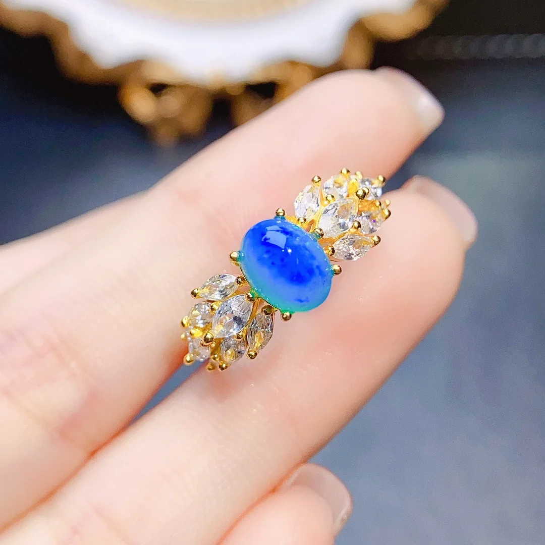 

FS S925 Sterling Silver Inlay 6*8 Natural Blue Opal Ring With Certificate Fine Fashion Charm Weddings Jewelry for Women MeiBaPJ