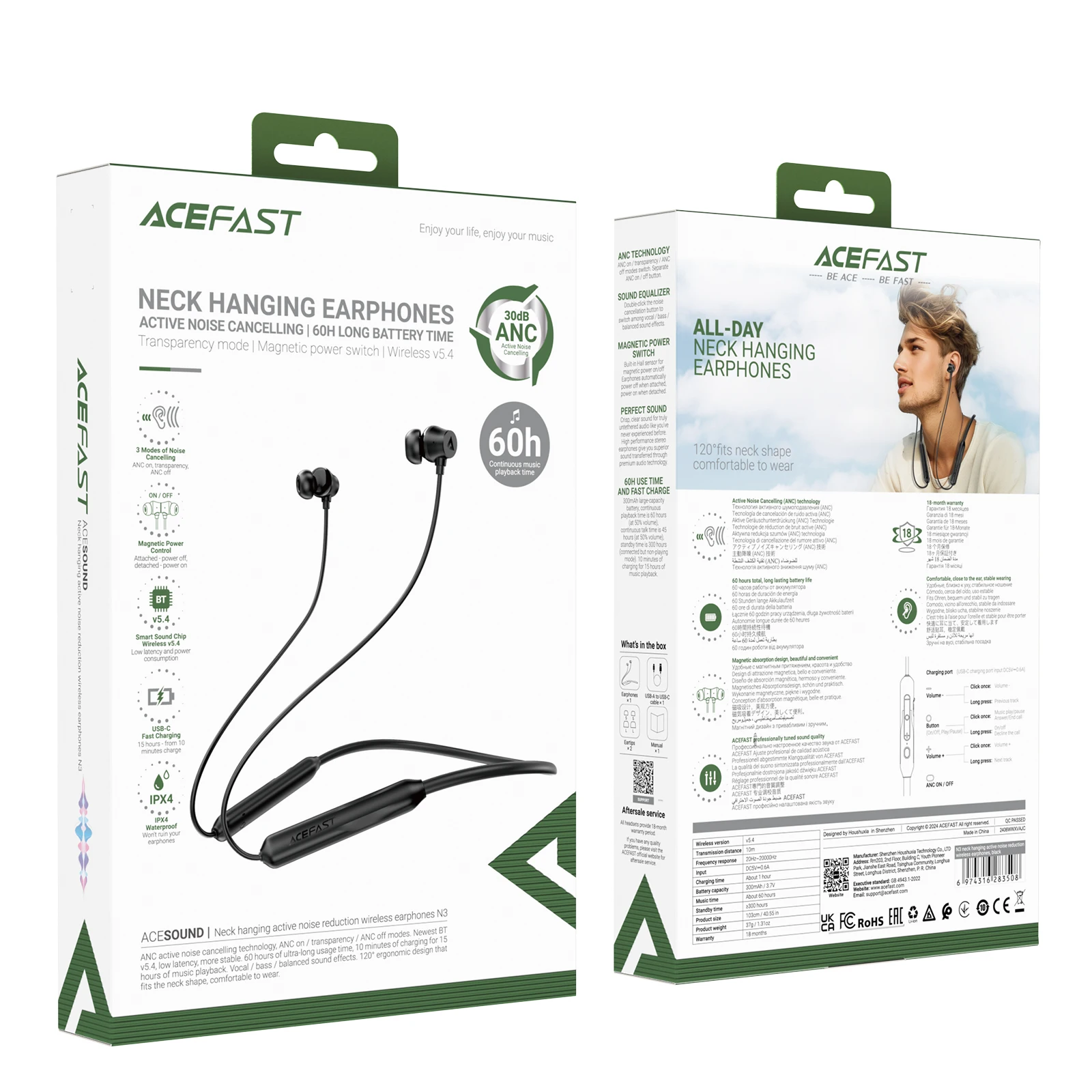 Беспроводные наушники ACEFAST N3 с шейным ремешком