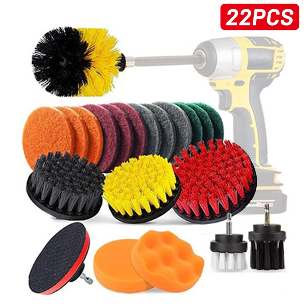 

22pcs Car Wheel Cleaning Power Scrubber Brush Car Cleaning Kit Electric Drill Brush Muntifunction Extender Cleaning Tool