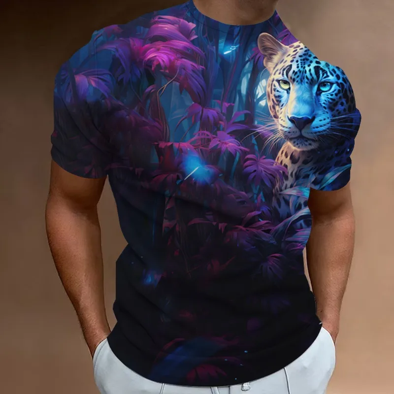 

Мужская футболка с 3d-гепардовым принтом, топ с принтом животного, с круглым вырезом и коротким рукавом, уличная одежда, свободная и удобная, 2023
