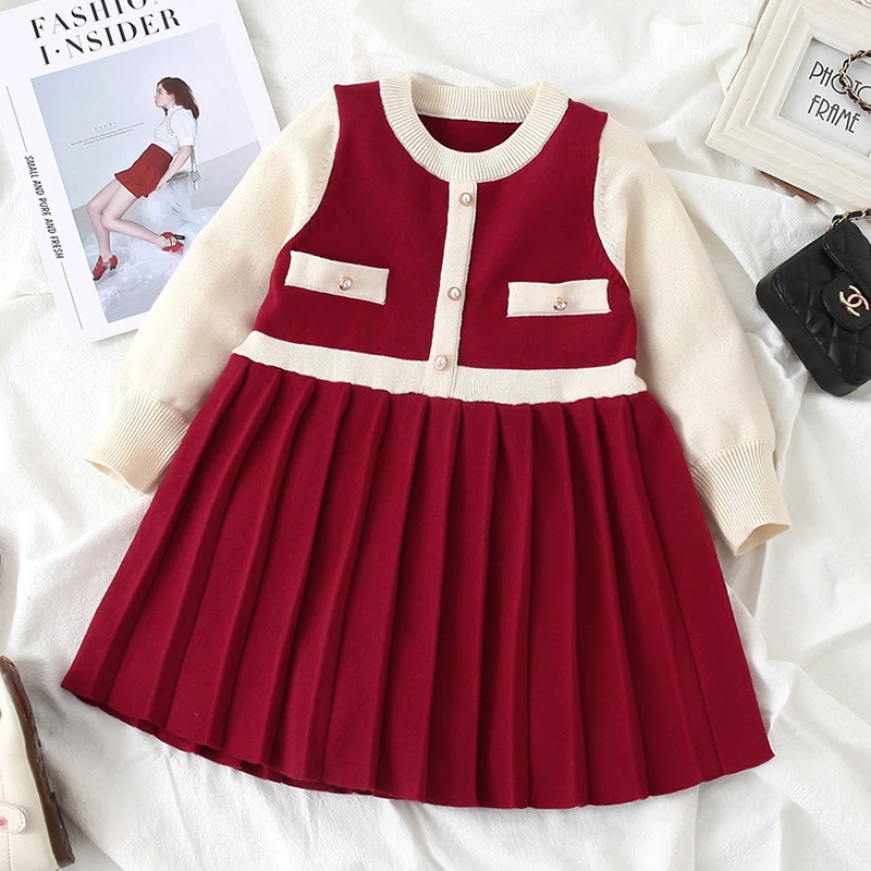 

Autumn Winter Kids Baby Girls Long Sleeve Knit Sweater Dress New 2022 Sweet Baby Girls Princess Children Clothes Dress
