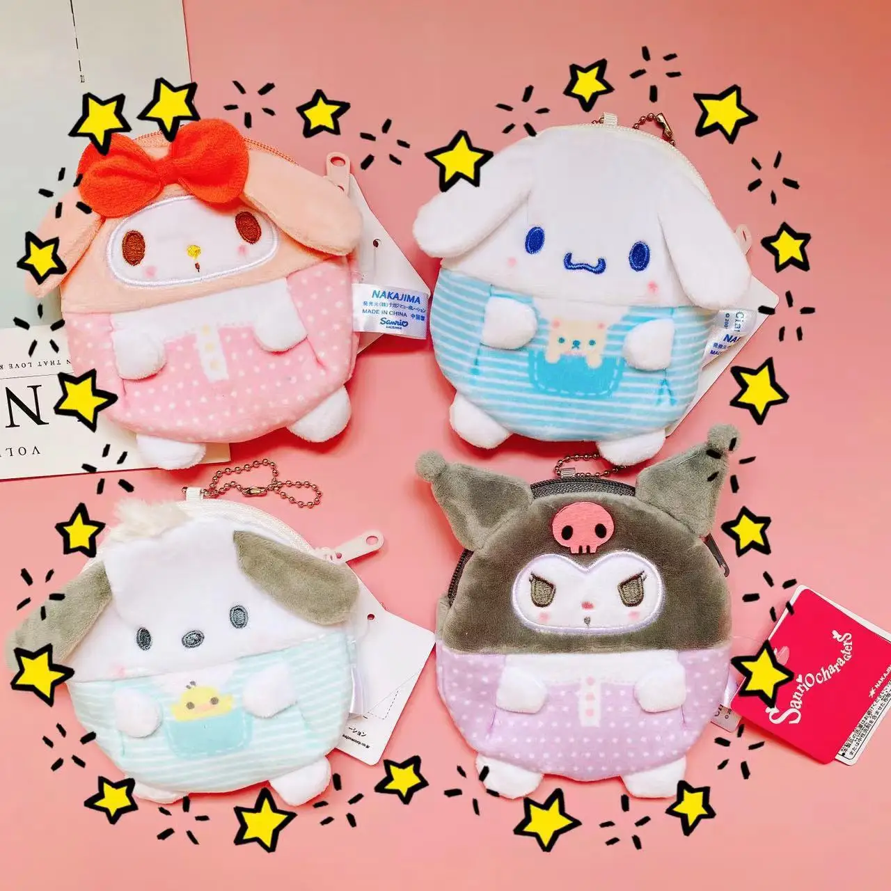 

kawaii Sanrio Kuromi Hello kitty Cartoon Plush wallet fabric coin bag pendant Japan South Korea lovely key headset storage bag