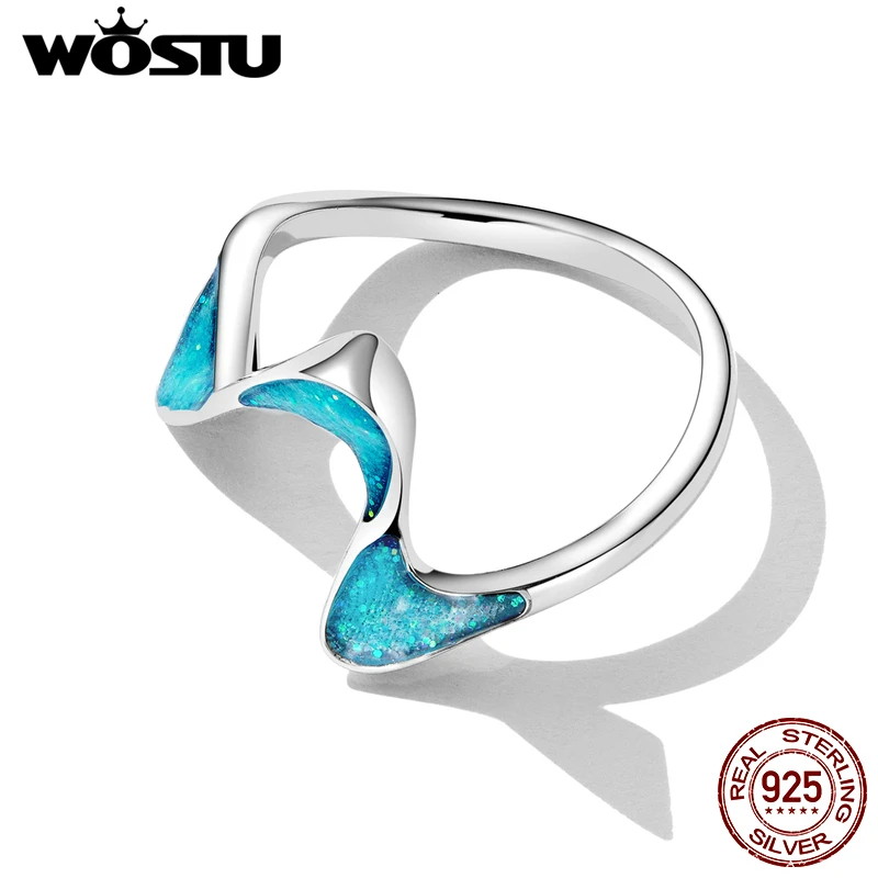WOSTU стерлингового серебра 925 пробы 3D волнистый стиль синие кольца для женщин