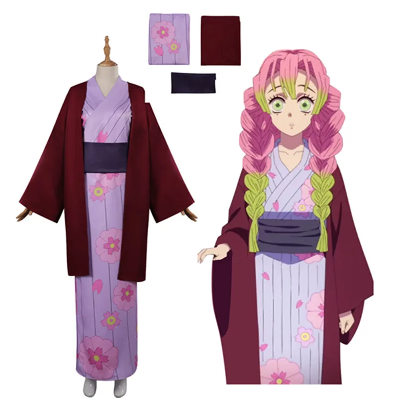 

Kanroji Mitsuri Cosplay Costume Anime Demon Slayer Women Kimono Cloak Outfits Halloween Carnival Party Disguise Suit