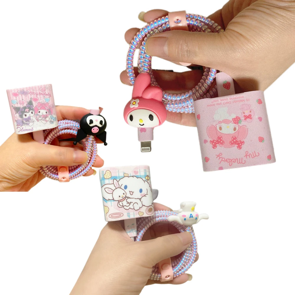 

Sanrios Anime Kawaii Melody Apple Data Cable Protective Case Cinnamoroll Cartoon Anti-Breaking Mobile Phone Charger Winding Rope