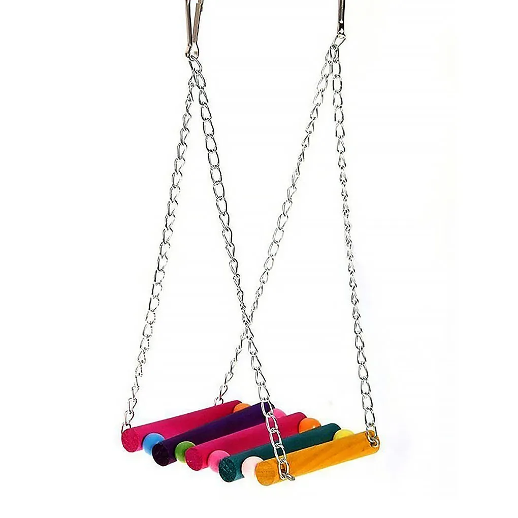 

Bird Swing Perch Birdcage Swing Toy with Beads Bird Chew Claw Grinding Wooden Stand Pet Toy