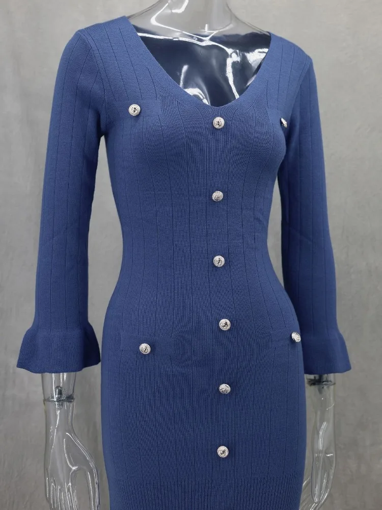 Элегантные вязаные Макси-Платья на пуговицах для женщин сексуальное облегающее