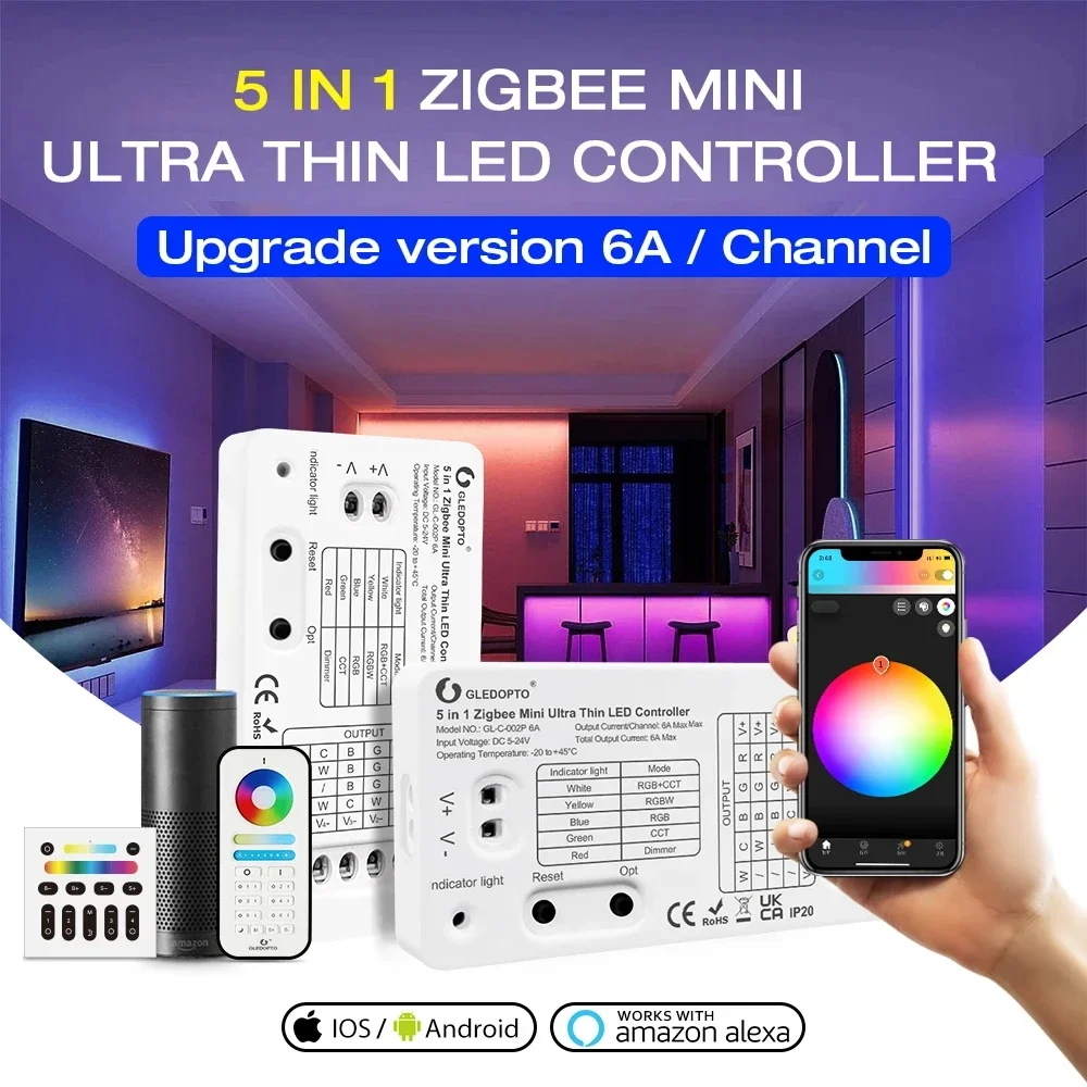GLEDOPTO Zigbee3.0 DC5-24V Smart Mini 5in1 Ультратонкий контроллер светодиодных лент