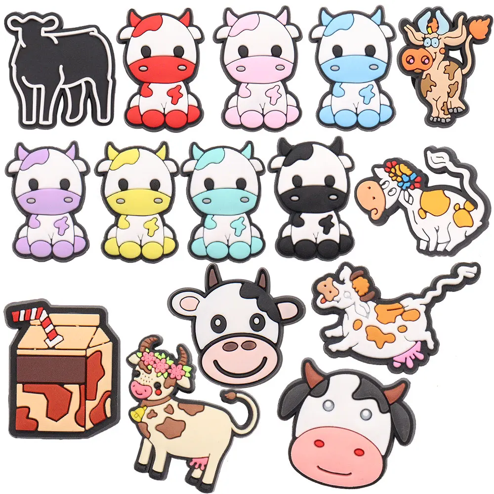 50pcs Wholesale Cow Animals PVC Multicolor Kids Slippers Shoe Charms Cute Accessories for Wristband Croc Jibz