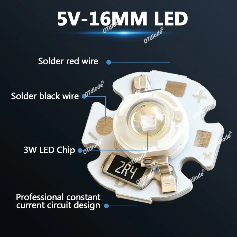 Фото 10 шт. светодиодных чипов 1W 3W 5W, DC 3.7V 5V 12V, теплый/холодный белый, красный, зеленый, синий, желтый, UVA, фиолетовый, на алюминиевой плате PCB 16 мм 20 мм, световые диоды для ламп №5