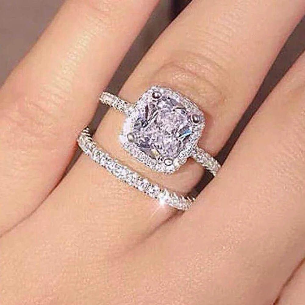 

2023 New Trendy Bridal Sets Wedding Rings for Women 2Pcs Luxury Cubic Zirconia Engagement Bands Rings Fashion Design Jewelry